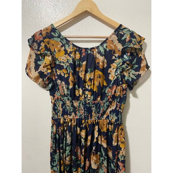 Wayward Fancies Eshakti Women's Navy Blue Floral Boho Midi Flutter Dress Large - Picture 6 of 9